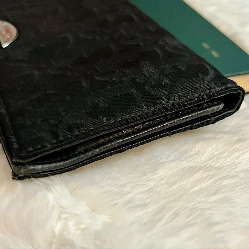 Christian Dior Trotter Long Wallet Bifold Black Canvas Leather